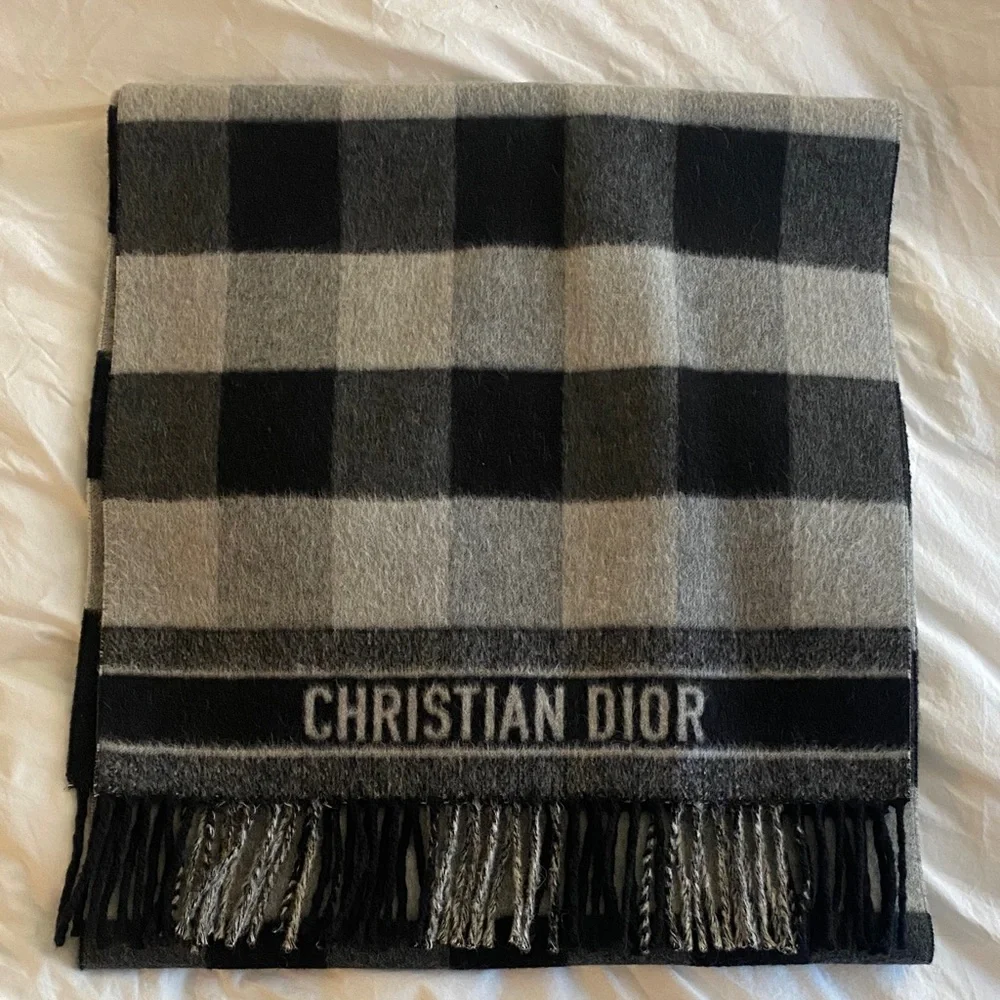 Dior Black and Gray Plaid Scarf